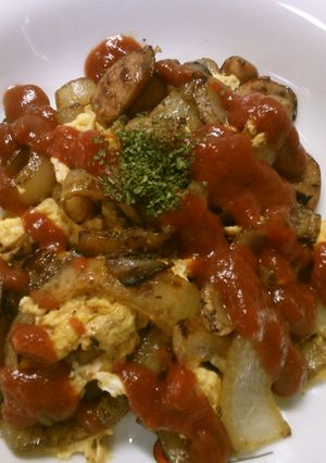 朝食 ランチ 玉ねぎ 卵 ウインナー炒め-レシピのメイン写真