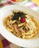 高菜と生帆立貝ひもの珍味パスタ