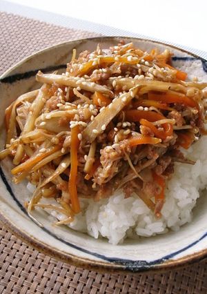 栄養満点！豚肉入りきんぴらごぼう丼-レシピのメイン写真