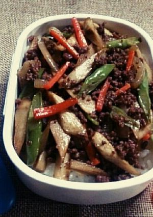 牛ひき肉とごぼうのシャキシャキ丼-レシピのメイン写真