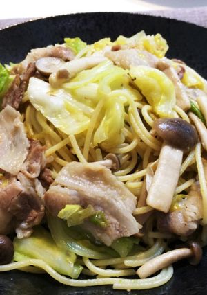 たっぷりキャベツと豚バラの柚子胡椒パスタ-レシピのメイン写真
