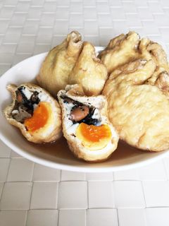 簡単!ひじき煮と卵で油揚げの巾着煮。-レシピのメイン写真