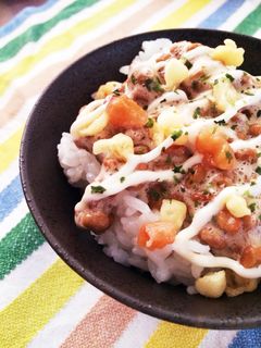 梅マヨ納豆ごはん〜天かすのせ〜-レシピのメイン写真