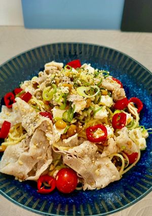 ゴーヤ納豆麹と豚しゃぶの冷製パスタ-レシピのメイン写真