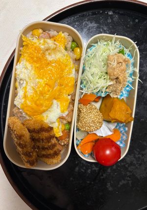 レンジ簡単洋風梅クリーム味オムライス弁当-レシピのメイン写真