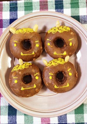 ♡節分♡鬼のヘルシー豆腐の焼きドーナツ-レシピのメイン写真