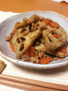 甘辛〜♪挽き肉入りのれんこんのきんぴら♡-レシピのメイン写真
