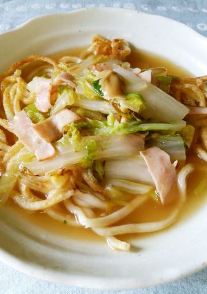 白菜とハムのあんかけ揚げ焼きうどん-レシピのメイン写真