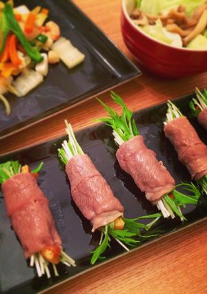 水菜・油揚げ・梅のくるくる肉巻き♡-レシピのメイン写真