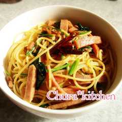 รูปของ スパムとほうれん草の和風パスタ♥