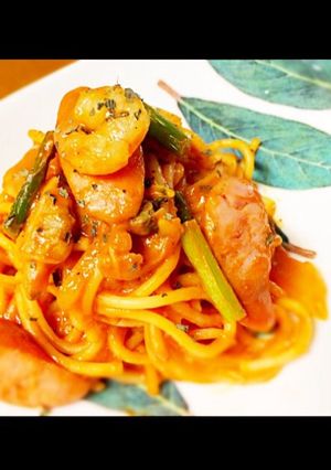 簡単!海老とアサリのトマトクリームパスタ-レシピのメイン写真