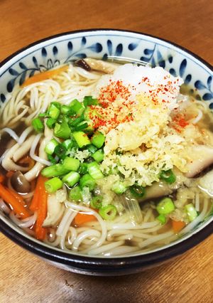 ご馳走にゅうめん。焼きねぎと椎茸だしで。-レシピのメイン写真