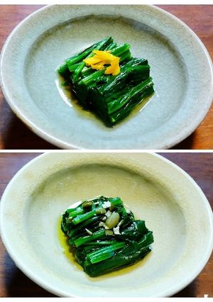 ほうれん草のおひたし+オイルとトッピング-レシピのメイン写真