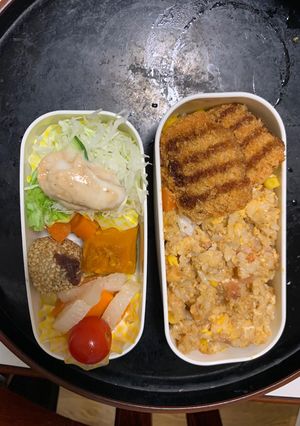 レンジ簡単梅クリーミー焼うどん味炒飯弁当-レシピのメイン写真