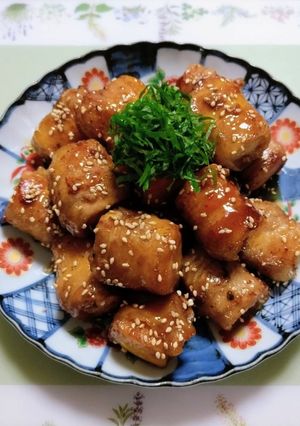 今日のおかずサイコロ厚揚げ豚バラ肉巻主菜肉料理-レシピのメイン写真