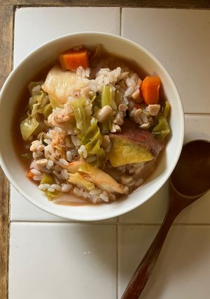 ハーバード式野菜スープでキムチ納豆雑炊-レシピのメイン写真