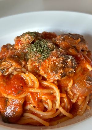 サバ缶でワンパン簡単！サバのトマトパスタ-レシピのメイン写真
