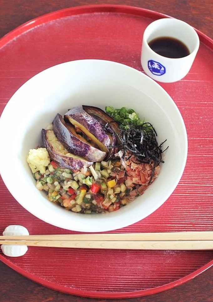 山形だしと揚げなすのぶっかけうどん-レシピのメイン写真