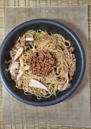 塩昆布ツナイカ納豆パスタ-レシピのメイン写真