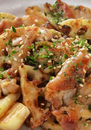 ご飯が進む！豚こまとれんこんの甘辛青のり炒め-レシピのメイン写真