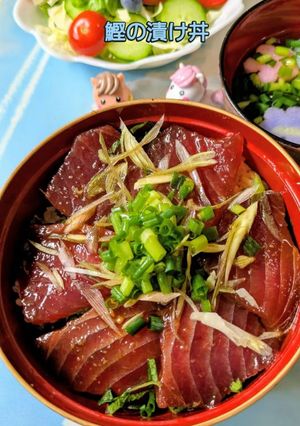 枕崎1本釣り鰹の漬け丼韓国海苔が良いね👍-レシピのメイン写真