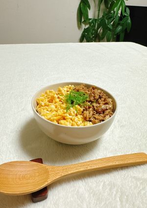 お弁当にも！和カレー風味の二色鶏そぼろ丼-レシピのメイン写真