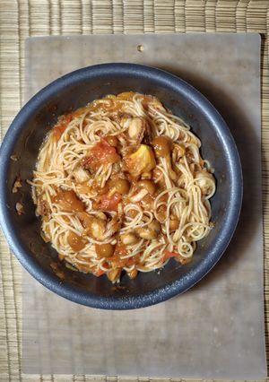 なめこトマトソースパスタ-レシピのメイン写真