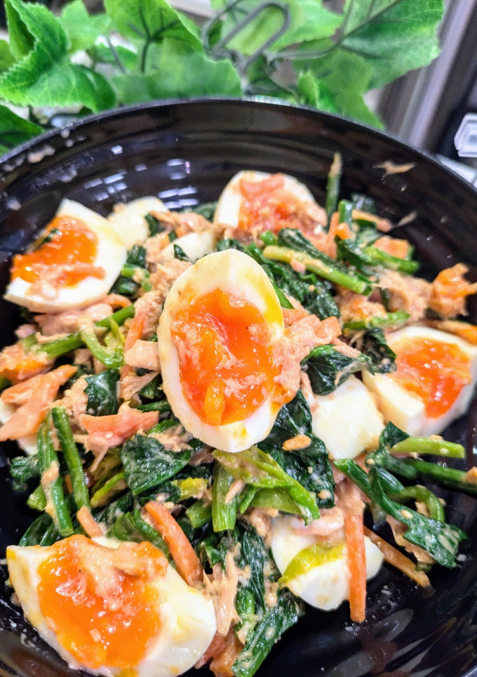 ほうれん草とゆで卵のごま味噌マヨ和え-レシピのメイン写真