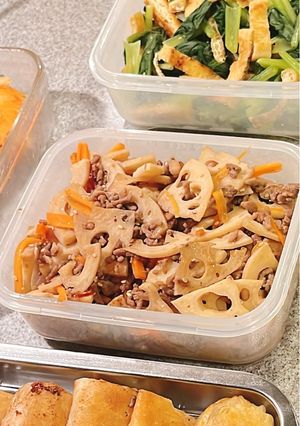 ひき肉と蓮根のきんぴら-レシピのメイン写真