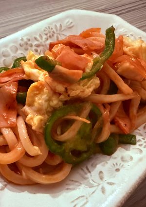 たんぱく質たっぷり！うどんナポリタン-レシピのメイン写真