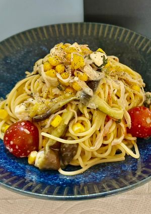 冷製パスタ！夏野菜のクリチ梅ダシダハニー-レシピのメイン写真