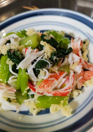 揚げ玉入り青梗菜とカニカマの合わせ酢和え-レシピのメイン写真
