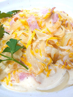 おうちパスタ♬菊&柿のクリームパスタ♬-レシピのメイン写真