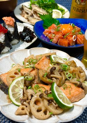 鮭とレンコンとしめじのバター醤油炒め♪-レシピのメイン写真