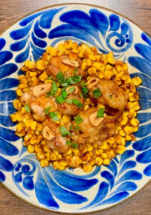 鶏もも肉と缶詰コーンのガリバタ醤油炒め-レシピのメイン写真
