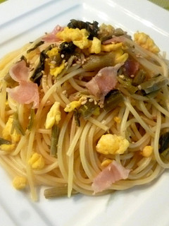 野沢菜の麺つゆガーリックパスタ♪-レシピのメイン写真