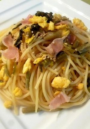 野沢菜の麺つゆガーリックパスタ♪-レシピのメイン写真