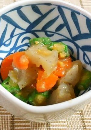 蒟蒻とオクラ・人参のたらこ味噌あえ♪-レシピのメイン写真