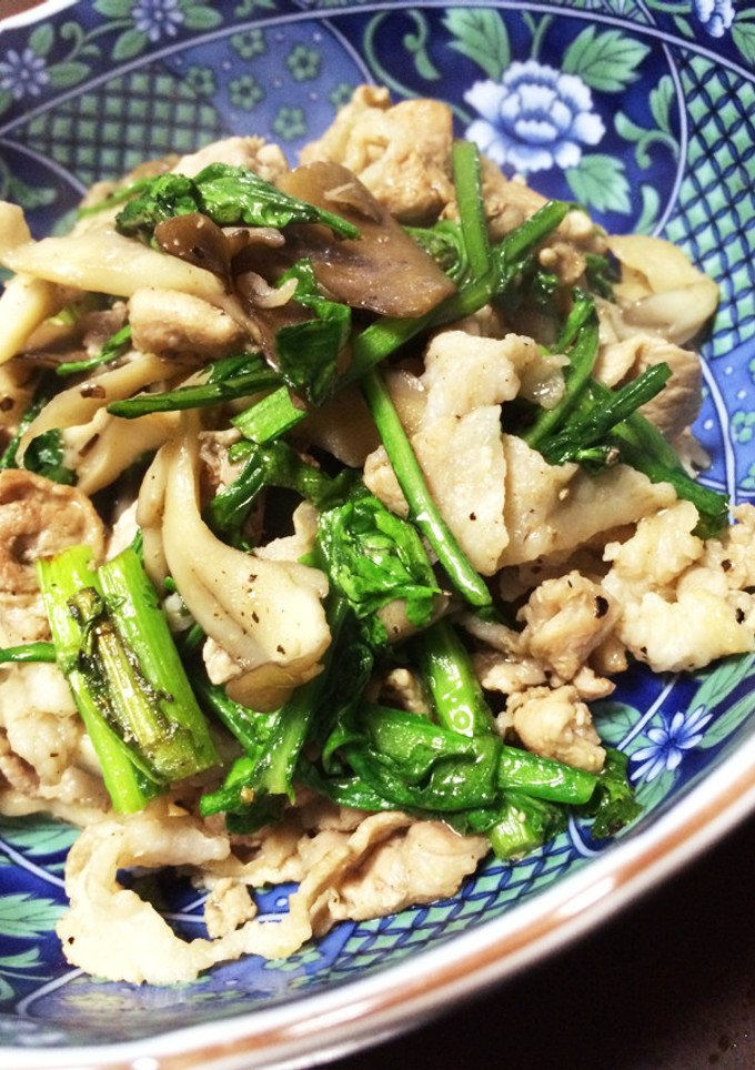 春菊と豚肉と茸のさっと炒め-レシピのメイン写真