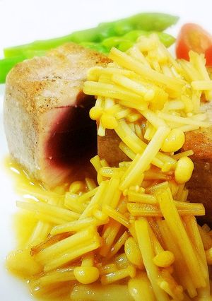 まぐろのレアステーキえのきバターソース-レシピのメイン写真
