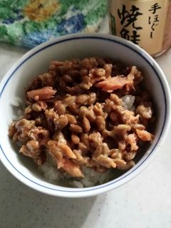 納豆と鮭で朝ご飯(ฅ✧ω✧ฅ)-レシピのメイン写真