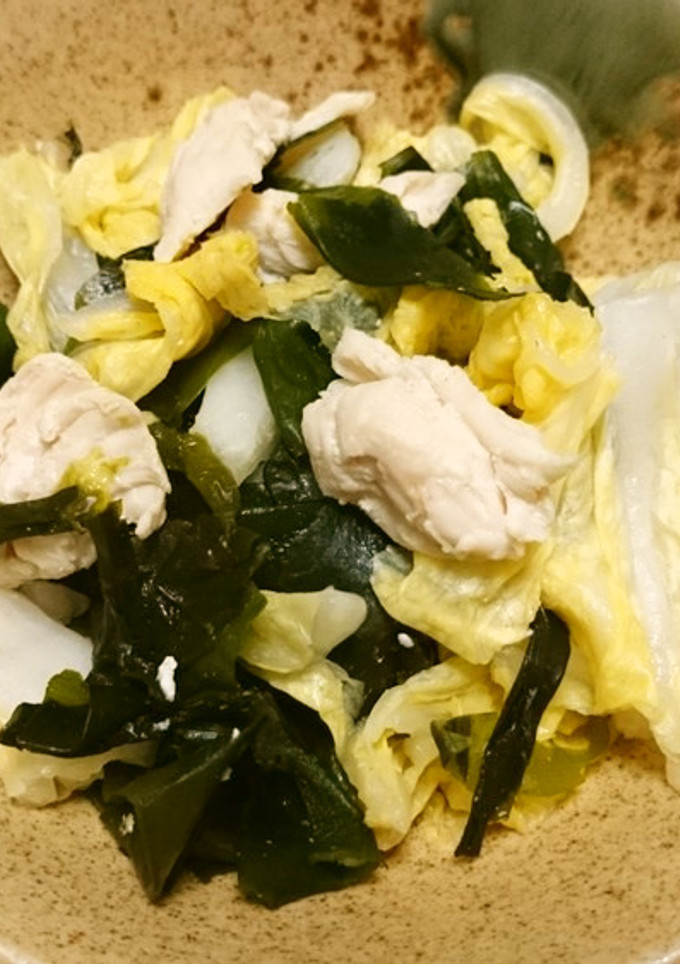 ササミと白菜とわかめの炒め物-レシピのメイン写真
