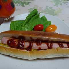 A picture of 魚肉ソーセージのホットドッグ.