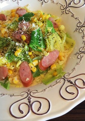 キャベツとウインナーの豆乳スープパスタ♡-レシピのメイン写真