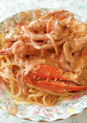 夫が作る渡り蟹のトマトクリームスパゲティ-レシピのメイン写真