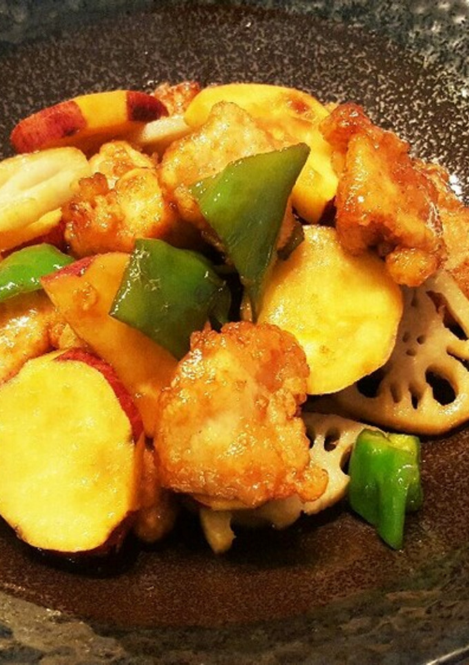 鶏竜田揚げと根菜の甘酢炒め-レシピのメイン写真