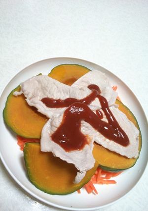 人参かぼちゃ豚肉ケチャップサラダ-レシピのメイン写真