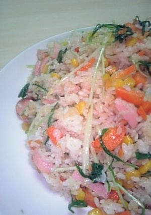 シャキシャキ水菜のカラフルマヨチャーハン-レシピのメイン写真