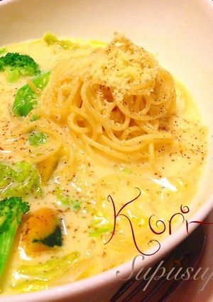 327kcal♡絶品！豆乳みそスープスパ-レシピのメイン写真