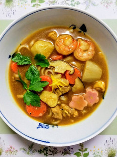 正月ランチ!雑煮余りでエビカレーうどん-レシピのメイン写真